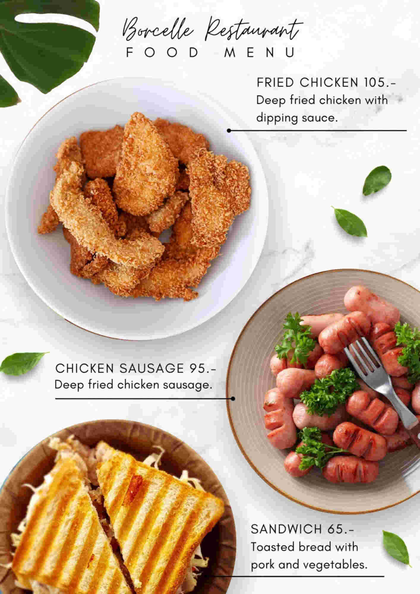 Menu design sample for restaurant